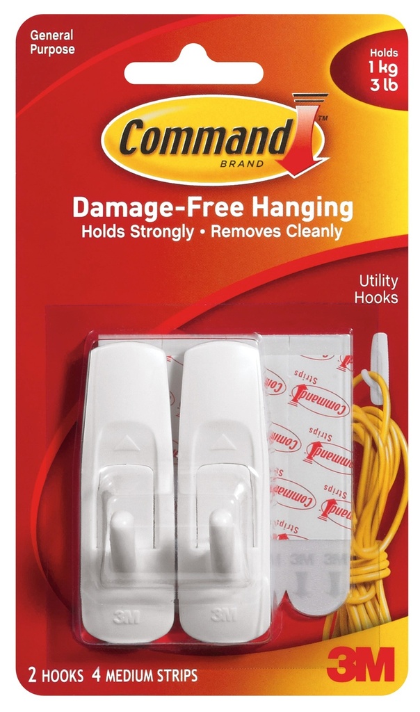 COMMAND HOOKS MEDIUM(2) (3LB)