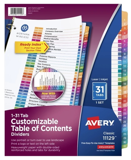 [AV21331] DIVIDERS 1-31 AVERY 11129