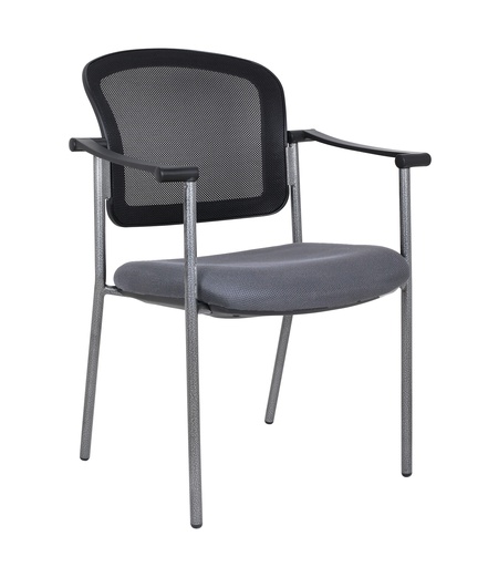 [FUIJ3169KGY] MESH BACK VISITOR CHAIR BLACK WITH GREY FABRIC SEAT