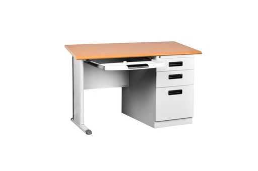 [FUR3D126LO] METAL DESK 48X24" WITH DRAWS L/OAK TOP GREY DESK