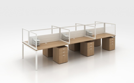 [FUYLNSB2980-WH] WORKSTATION 4 PERSON WITH SCREENS WHITE MAPLE